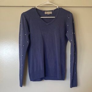 Lilac V-Neck Sweater with Pearl Accents